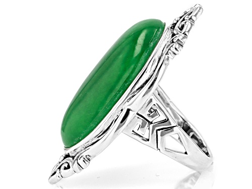 Pre-Owned Pacific Style™ Oval Green Jadeite Sterling Silver Ring - Size 8
