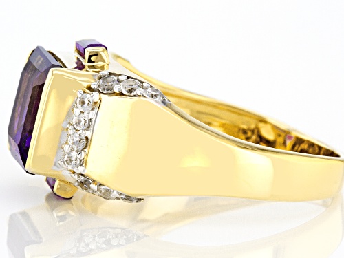 Pre-Owned 3.97ctw Amethyst With 0.60ctw White Zircon 18k Yellow Gold Over Sterling Silver Men's Ring - Size 12