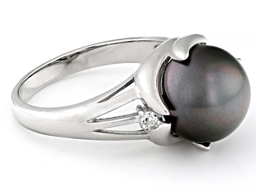 Pre-Owned 11mm Cultured Tahitian Pearl with White Topaz Rhodium Over Sterling Silver Ring - Size 7
