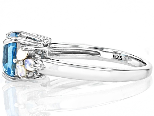 Pre-Owned 1.45ctw Asscher Cut Swiss Blue Topaz With 0.36ctw Ethiopian Opal Rhodium Over Sterling Sil - Size 10