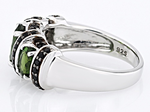 Pre-Owned 1.93ctw Oval Chrome Diopside With .46ctw Black Spinel Rhodium Over Sterling Silver Ring - Size 7