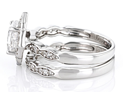 Pre-Owned 1.50ct Oval And 0.55ctw Round White Zircon Rhodium Over Sterling Silver Ring Set - Size 9