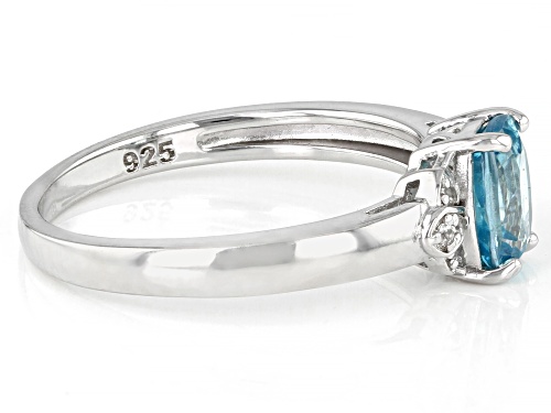 Pre-Owned 1.11ct Cushion Blue Zircon With 0.06ctw White Zircon Rhodium Over Sterling Silver Ring - Size 9