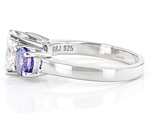 Pre-Owned MOISSANITE FIRE(R) 1.50CT DEW OVAL & ROUND TANZANITE PLATINEVE(R) RING - Size 7