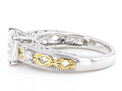 Pre-Owned MOISSANITE FIRE(R) 2.12CTW DEW CUSHION CUT PLATINEVE(R) & 14K YELLOW GOLD OVER SILVER RING - Size 7