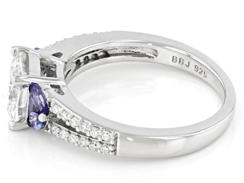 Pre-Owned MOISSANITE FIRE(R) 1.94CTW DEW CUSHION CUT AND ROUND WITH MARQUISE CUT TANZANITE PLATINEVE - Size 8