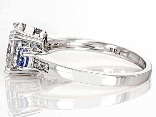Pre-Owned MOISSANITE FIRE® 3.00CTW DEW ASSCHER CUT & ROUND WITH ROUND TANZANITE PLATINEVE® RING. - Size 7