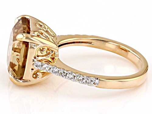 Pre-Owned 5.10ct Asscher Cut Champagne Quartz With 0.29ctw White Zircon 18k Yellow Gold Over Sterlin - Size 8