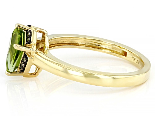 Pre-Owned .98ctw Kite Peridot with .04ctw Champagne Diamonds 10k Yellow Gold Ring - Size 10