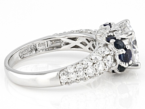 Pre-Owned MOISSANITE FIRE(R) 3.88CT DEW ROUND & BLUE SAPPHIRE PLATINEVE(R) RING - Size 6