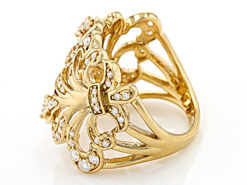 Pre-Owned MOISSANITE FIRE(R) 1.12CTW DEW ROUND 14K YELLOW GOLD OVER SILVER RING - Size 8
