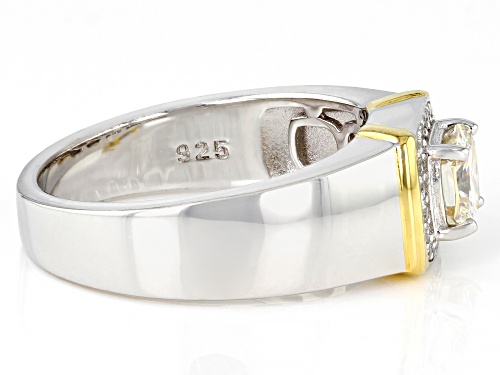 Pre-Owned 1.35ct Cushion Cut Strontium & White Zircon Rhodium & 18K Yellow Gold Over Silver Men's Ri - Size 10