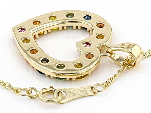 Pre-Owned 1.78ctw Round Multi Color Sapphire 10k Yellow Gold Heart Pendant With Chain