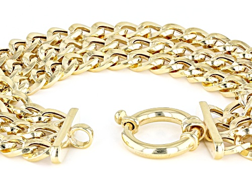 Pre-Owned 18K Yellow Gold Over Sterling Silver High Polished Three Row Curb Link Bracelet - Size 8