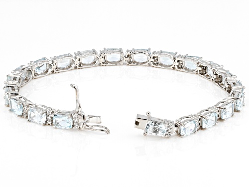Pre-Owned 13.60ctw Aquamarine And 1.02ctw White Zircon Rhodium Over Sterling Silver Tennis Bracelet - Size 7.25