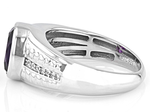 Pre-Owned 2.07ct Oval African Amethyst With .07ctw White Zircon Rhodium Over Sterling Silver Men's R - Size 11