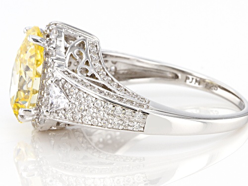 Pre-Owned Bella Luce® 7.37ctw Canary And White Diamond Simulants Rhodium Over Silver Ring (4.06ctw D - Size 10