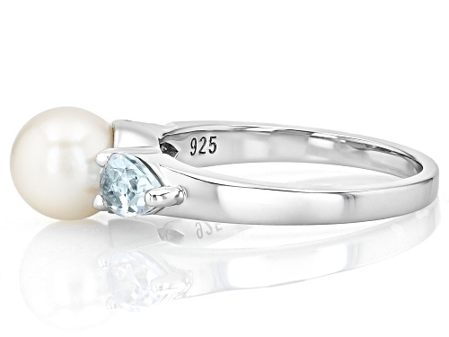 Pre-Owned 7mm White Cultured Freshwater Pearl and 0.88ctw Sky Blue Topaz Rhodium Over Sterling Silve - Size 12