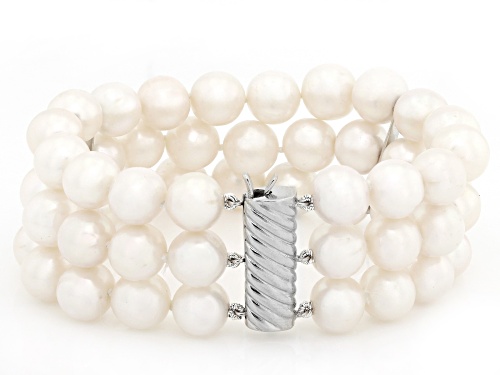 Pre-Owned 9.5-10.5mm White Cultured Freshwater Pearl Sterling Silver Multi Row Bracelet - Size 7.5