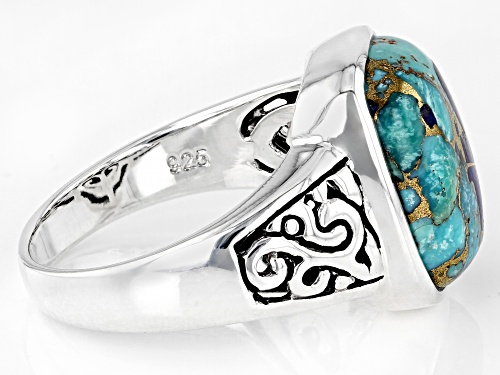 Pre-Owned 16x12mm Blended Composite Turquoise & Lapis Lazuli Rhodium Over Sterling Silver Men's Ring - Size 10