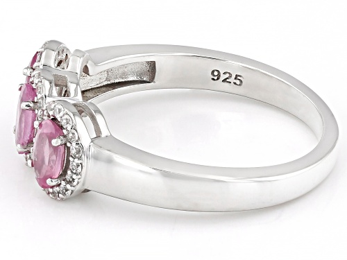 Pre-Owned 0.60ctw Oval Pink Spinel With 0.16ctw Round White Zircon Rhodium Over Sterling Silver Ring - Size 8