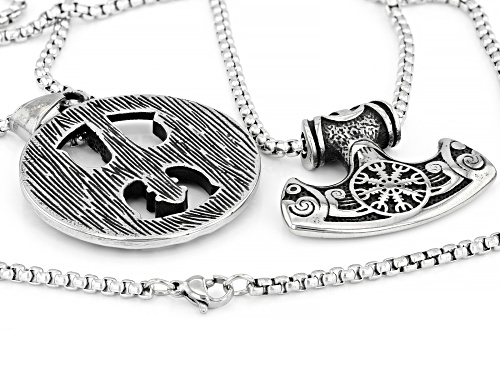 Pre-Owned Artisan Collection of Ireland™ Stainless Steel Thors Hammer& Celtic Rune Set of Pendants W
