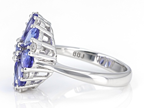 Pre-Owned 2.75ctw Mixed Shapes Tanzanite With 0.36ctw White Zircon Rhodium Over Sterling Silver Ring - Size 7
