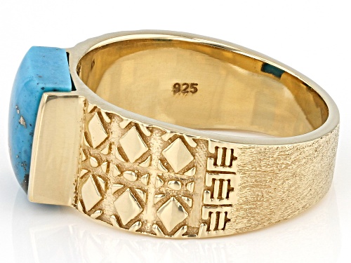 Pre-Owned Southwest Style By JTV™ 10x8mm Blue Turquoise 18k Yellow Gold Over Sterling Silver Ring - Size 12