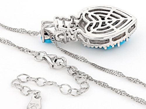Pre-Owned 5x3mm Sleeping Beauty Turquoise & 0.05ctw  White Zircon Rhodium Over Silver Heart Pendan
