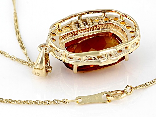 Pre-Owned 5.53ct Citrine, 0.54ctw Madeira Citrine With 0.08ctw Champagne Diamond 14K Gold Pendant Wi