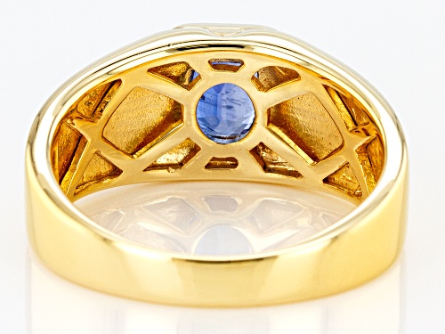 Pre-Owned 1.27CT OVAL NEPALESE KYANITE SOLITAIRE 18K YELLOW GOLD OVER STERLING SILVER Mens RING - Size 13