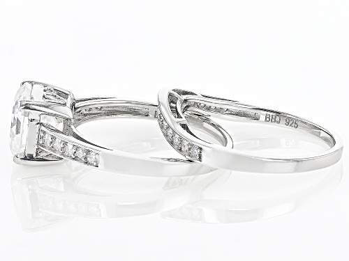 Pre-Owned MOISSANITE FIRE(R) 3.28CTW DEW ASSCHER CUT & ROUND PLATINEVE(R) RING & BAND - Size 8