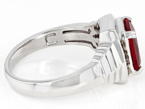 Pre-Owned 3.40ct Rectangular Octagonal Lab Ruby With 0.06ctw Black Spinel Rhodium Over Silver Men's - Size 11