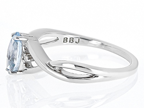 Pre-Owned 0.42ct Marquise Aquamarine With 0.01ctw White Diamond Accent Platinum Over Sterling Silver - Size 9