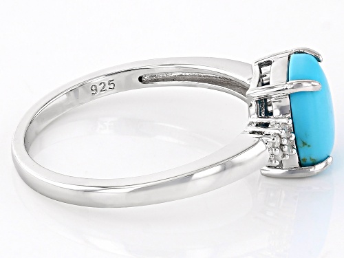 Pre-Owned 8x6mm Sleeping Beauty Turquoise with White Diamond Rhodium Over Sterling Silver Ring - Size 9