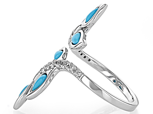 Pre-Owned Pear Shape Cabochon Sleeping Beauty Turquoise With White .39ctw Rhodium Over Silver Bypass - Size 6