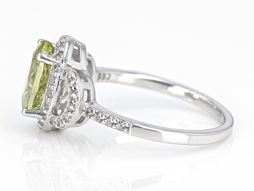 Pre-Owned 1.40ct Oval Canary Apatite With 0.32ctw Round White Zircon Rhodium Over Sterling Silver Ri - Size 6