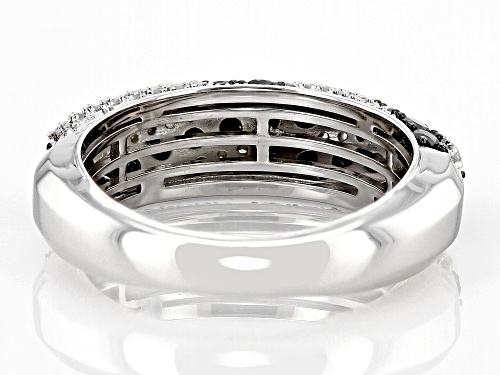 Pre-Owned 1.00ctw Round Black And White Diamond Rhodium Over Sterling Silver Wide Band Ring - Size 7