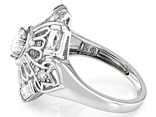 Pre-Owned MOISSANITE FIRE® 1.36CTW DEW ROUND BRILLIANT & BAGUETTE PLATINEVE® RING - Size 9