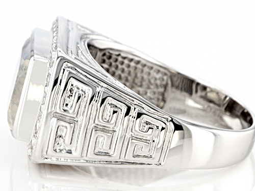 Pre-Owned 14x10mm Rectangular Cushion Rainbow Moonstone Rhodium Over Sterling Silver Men's Ring - Size 12