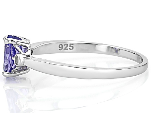 Pre-Owned .88ct Oval Tanzanite With 0.04ctw Round White Zircon Rhodium Over Sterling Silver Ring - Size 10