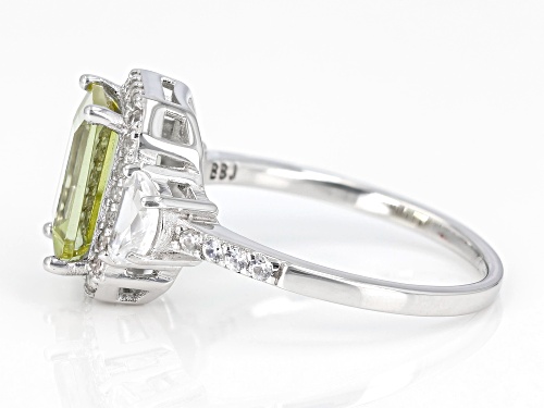 Pre-Owned 2.74ct Rectangular Octagonal Canary Apatite With 1.04ctw white Zircon Rhodium Over Silver - Size 9