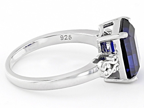Pre-Owned 3.43ct Rectangular Octagonal Lab Created Blue Sapphire Rhodium Over Sterling Silver Ring - Size 9