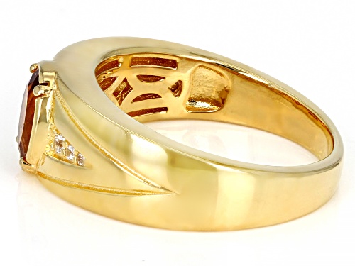 Pre-Owned 1.03ct Oval Madeira Citrine And 0.10ctw White Zircon 18k Yellow Gold Over Silver Men's Rin - Size 12