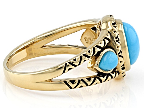 Pre-Owned Southwest Style By JTV™ Sleeping Beauty Turquoise 18k Yellow Gold Over Silver 3-Stone Ring - Size 11