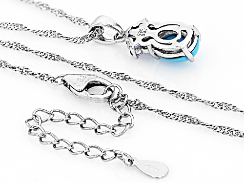 Pre-Owned 9x7mm Oval Sleeping Beauty Turquoise With .29ctw Tanzanite Rhodium Over Silver Pendant Cha