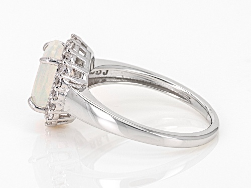 Pre-Owned 1.36ct Ethiopian Opal with 0.33ctw Lab Created White Sapphire Rhodium Over Sterling Silver - Size 8