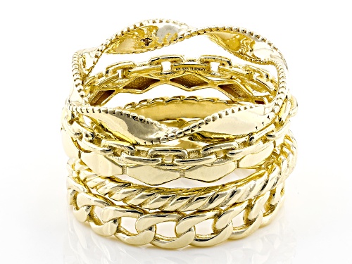 Pre-Owned 18k Yellow Gold Over Sterling Silver Set Of 5 Stackable Band Rings - Size 7