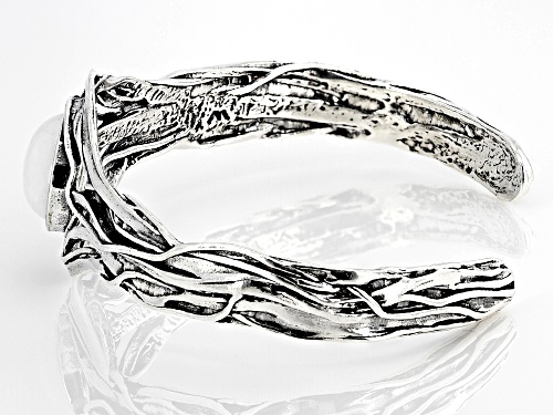 Pre-Owned Artisan Collection of Israel™ 16x12mm White Agate Sterling Silver Textured Cuff Bracelet - Size 7.25