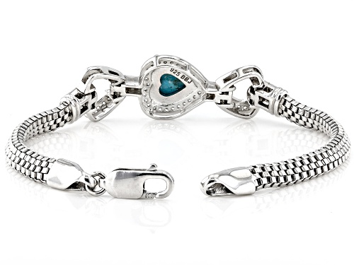 Pre-Owned 10mm Heart Shape Turquoise With 0.67ctw White Zircon Rhodium Over Sterling Silver Bracelet - Size 8